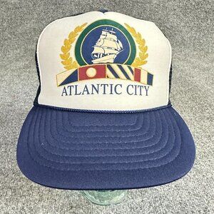 Atlantic City Rope Trucker Hat Blue Snapback Old Stock Nissin